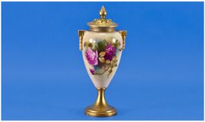 Royal Worcester Hand Painted Two Handled Lidded Vase, `Still Life, Roses` Signed E.M.Fildes. Date