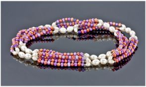 Cultured Freshwater Pearl, Multicolour, Opera Length Necklace, three rows of lilac, purple, copper