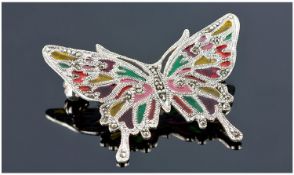 Silver Enamelled Butterfly Brooch, 29 x 38mm