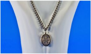 Victorian Fancy Hinged Silver Locket And Belcher Chain. Hallmark Birmingham 1885. 20 inches in