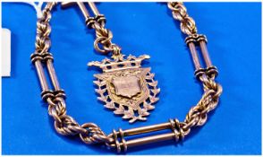 Edwardian 9ct Gold Good Quality Fancy Albert Chain With Fob And Bar. All links marked 9-375. Fully