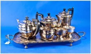 Early 20th Century Silver Plated Tea Set, comprising teapot, milk jug, sugar bowl and sugar tongs,