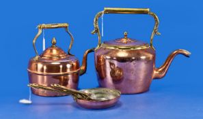 Large 19th Century Copper Kettle, with brass rim to lid area and brass handle, with a further