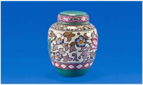 Charlotte Rhead Bursley Ware Lustre Lidded Ginger Jar with stylized floral decoration. Pattern