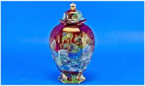 A.G Harley Jones, Wilton Ware Lustre, Lidded Temple Jar In The `China Land` Pattern. Pattern number