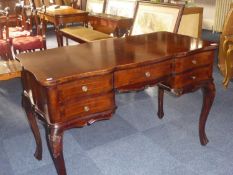 French Style Dressing Table, central drawer flanked to each side by two short drawers, with shaped