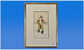 Tom Dodson (1910-1991) Watercolour, Titled `The Old Fiddler` . Signed, mounted and framed behind