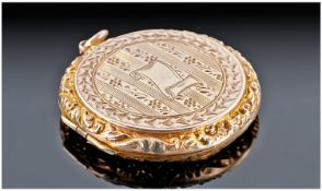 Victorian 9ct Gold Round Locket-Pendant with Very Ornate Decoration to Both Sides. Fully