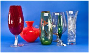Collection of Glass, comprising orange two handled vase, red celery vase, clear glass moulded vase,