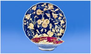 Dresden Plate Embossed With Gilt Flowers And Vines On Colbalt Blue Ground with under glazed blue