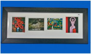 Framed Set Of 4 Prints, Cards. By Theodore Major. 34x15``