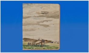 Louis Bleriot (1872-1936) Interest. A Rare Original Watercolour of a Bleriot Aircraft being