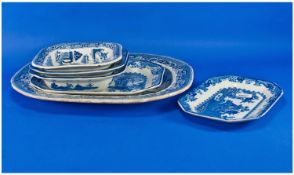 6 Pieces Of Pottery Blue & White Staffordshire Items, 2 masons ironstone platters, one large