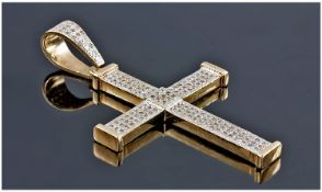 Large 9ct Gold Diamond Cross, Pave Set Round Brilliant Cut Diamonds Throughout, Estimated Diamond