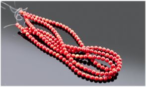 3 Strands Of Coral Beads orange/red colour. Each strand 16`` in length. 78.6 grams.