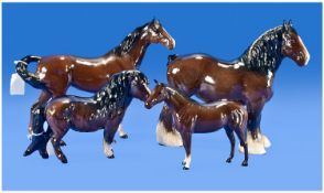 Beswick Horse Figures, 4 in total. 1. Shetland Pony, Brown Gloss, Model number 1033. 5.75`` in