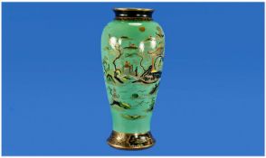 Carlton Ware Early 1920`s Tall Vase Mikado Pattern on pale green ground. Shape Number 167. Stands