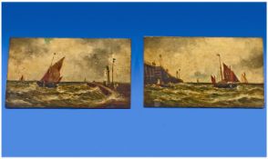 W. Martin (Fl. end of 19th century). A pair of unframed oils on board. Each depicting Dutch Vessels