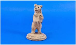 Small Black Forest Carved Wood Bear with clasped hands probably for holding a glass trumpet for