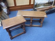 17th Century Style Oak Joined Stool, of pegged mortise and tenon construction, with a matching