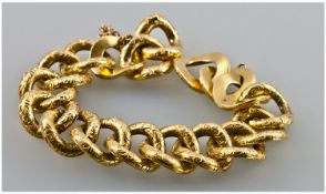 High Grade Gold Fine Ornate Bracelet With Safety Chain. 43.4 grams. 7`` in length. Not marked but