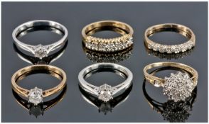 A Good Selection Of 9ct Gold Diamond Set Ladies Dress Rings, includes single stone and cluster