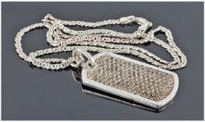 Silver Pendant And Chain, Set With Clear Faceted Stones.