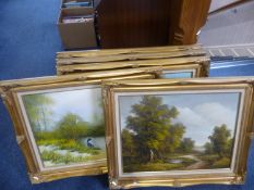 Collection of Five Oil on Canvas Paintings, depicting wooded and lakeland scenes, measuring 24