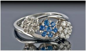 18ct White Gold Diamond And Sapphire Cluster Ring, Fully Hallmarked, Ring Size S½