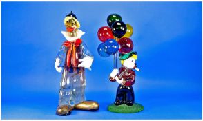Large Murano Clown Figure Of `Coco The Clown` in typical clown attire and wearing large shoes. (a.