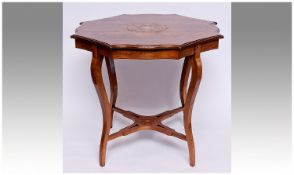 Late Victorian Rosewood Occasional Table, with shaped top, inlaid with symmetrical pattern of