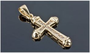 9ct Gold Diamond Set Pendant Cross, Set With 11 Round Cut Diamonds, Fully Hallmarked, Height 30mm