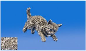 A Realistic Silver Model of a Kitten with Front Paws Raised. Fully hallmarked for Birmingham 1995