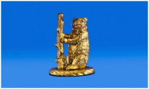 Early 19th Century Match Holder In The Form Of A Russian Dancing Bear, muzzled and chained to a
