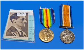 WW1 Pair British War Medal & Victory Medal Awarded To Lieut  J E Gordon McConnell Together With
