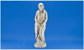 Large Copeland Parian Figure `Maidenhood`, a young woman, standing, wearing a Grecian style robe,