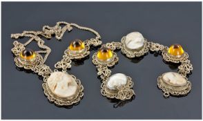 White Metal Cameo Bracelet And Matching Necklace Set