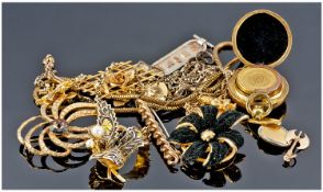 Small Collection Of 9ct Gold And Yellow Metal Jewellery, Comprising Brooch, Chain, Cufflinks,