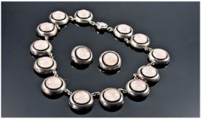 Danish Good Quality Early 20th Century Silver Pink Stone Set Necklace with matching earrings.