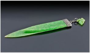 Jade Coloured Celluloid Bookmark With Sterling Silver Mount, c1930`s Pat Number 212101, Length