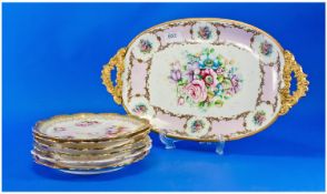 Collection Of Six Limoges Cabinet Plates Together With An Oval Tray. All With Floral Decoration.
