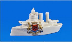 Alexandra China, model of a WWI Battle Ship, with the crest of Buckminster, 5 long.