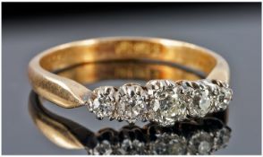 18ct Gold Diamond Ring, Set With Five Graduating Round Cut Diamonds, Stamped 18ct, Ring Size M½