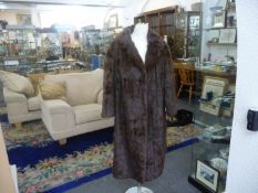 Red Brown Russian Squirrel Full Length Coat, self lined collar with rounded revers, hook and loop