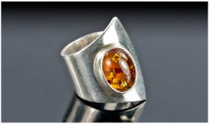 Silver Amber Set Dress Ring