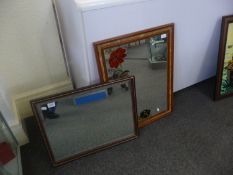 Three Various Mirrors, one with cork edging to frame and coloured glass to mirror, one with a plain