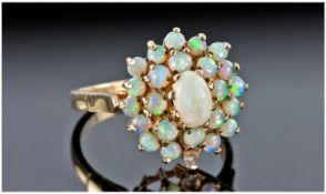 9ct Gold Opal Cluster Ring, 1 Small Opal Missing, Fully Hallmarked, Ring Size N½