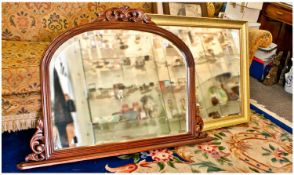 Victorian Style Mahogany Over Mantle Mirror, 31 inches by 34 inches. With a gilt framed mirror, 40