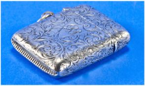 Victorian Silver Vesta Case With Chased Scroll Decoration. Hallmark Birmingham 1900. Makers mark M.