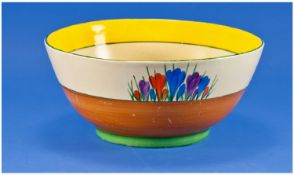 Clarice Cliff Hand Painted Footed Bowl, `Crocus` Autumn Pattern. Circa 1929. 3.75`` in height. 8``